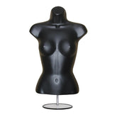 Half 3/4 female Hanging Plastic Mannequin Body Form with Round base stand Black